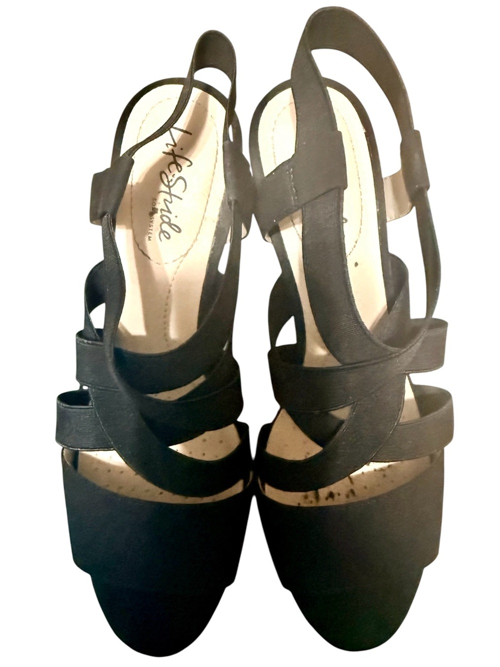 Life Stride Black Strappy Platform Slingback Heels